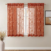Embroidered Leaf Patterned Rod Pocket Floral Semi Sheer Curtains Burnt Orange 52Wx54L
